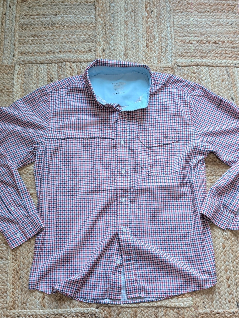 Huk Fishing - Red White & Blue Striped Plaid Fishing Shirt